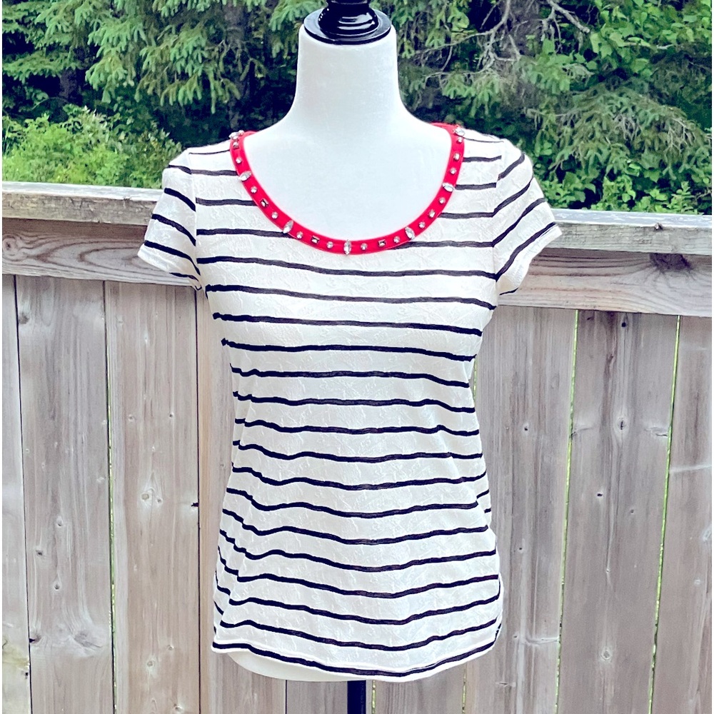Stripped Shirt with Embellished Collar